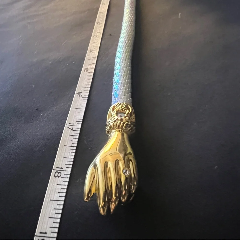 Vintage DL Auld Iridescent White Dragonscale Choker Mesh Snake Collar Necklace - Picture 4 of 11